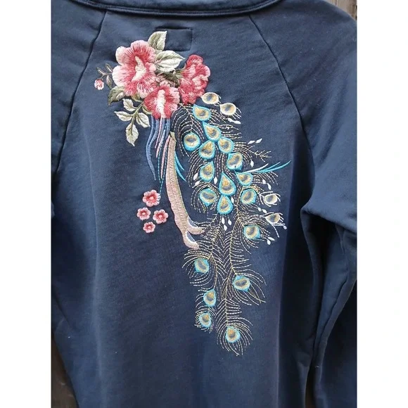 Driftwood Layla‎ Embroidered Peacock Floral Tunic Sweatshirt Dress Women's S - Picture 3 of 10